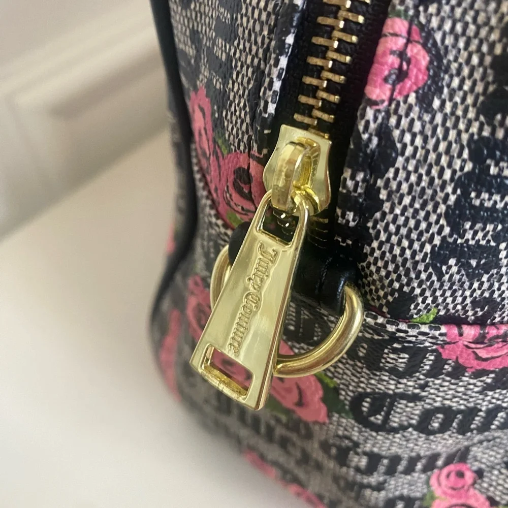 Juicy Couture Charcoal and Pink Floral Satchel with Structured Design - Picture 5 of 7